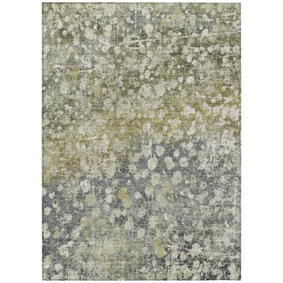 Machine Washable Indoor/Outdoor Xhevrie Olive Rug