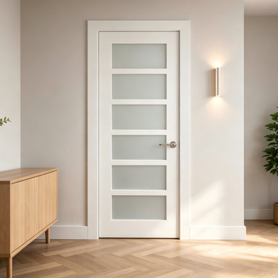 Porte intérieure prémontée à âme pleine apprêtée et verre dépoli 6-Big Lite