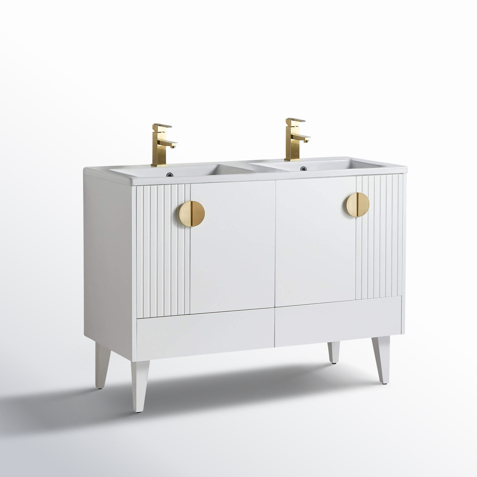 Saimah 47.25'' Double Bathroom Vanity, White Matte, Satin Brass