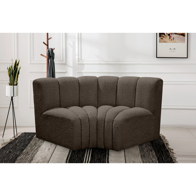 Ivanildo Upholstered Curved Sectional Reversible, Brown Boucle Fabric