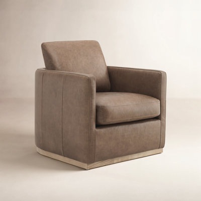 Bobbi Genuine Leather Swivel Armchair with Ottoman
