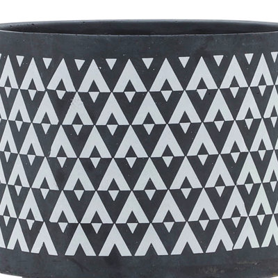 CERAMIC 8" AZTEC PLANTER ON WOODEN STAND, GRAY