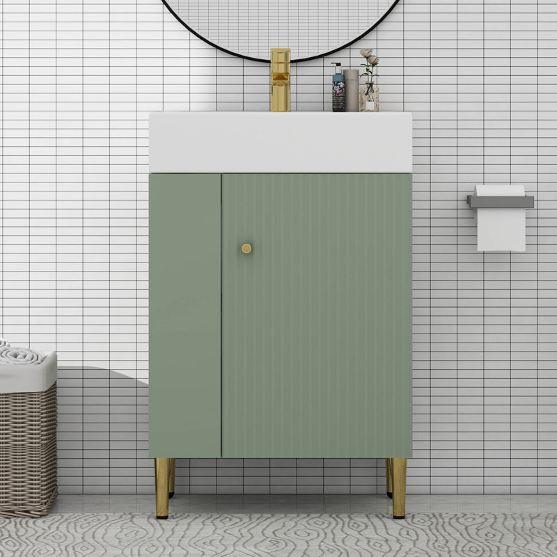 Armoire de rangement pour salle de bain, lavabo simple en céramique, rangement à gauche, Vert
