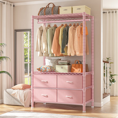 EnHomee Closet Racks with Drawers Closet Organizer for Hanging Clothes 71 "H x 35.8" W x 15.7 "D