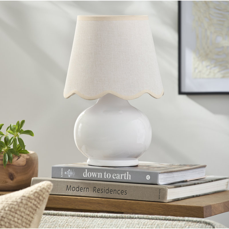Momsen Coloured Scallop Shade Lamp, Cream, High Gloss White