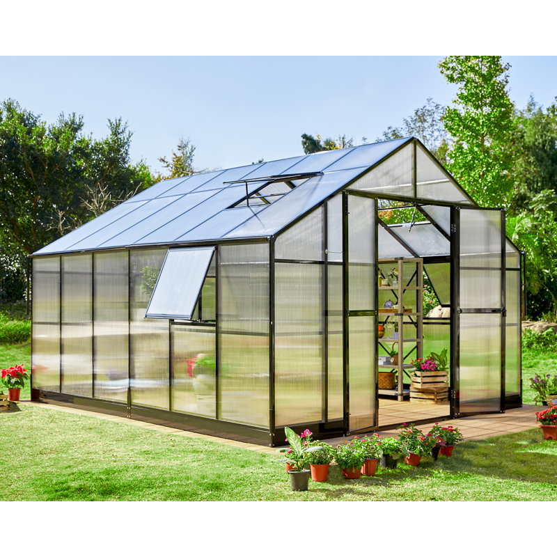  Serre de style pavillon avec deux portes battantes transparentes