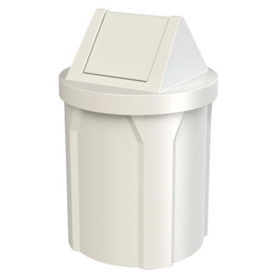 Sturdy Essentials 42 Gallon Round 100% Recycled Plastic Indoor Or Outdoor Commercial Trash Can With Easy Access Swing Top Lid | For Schools And Businesses - White