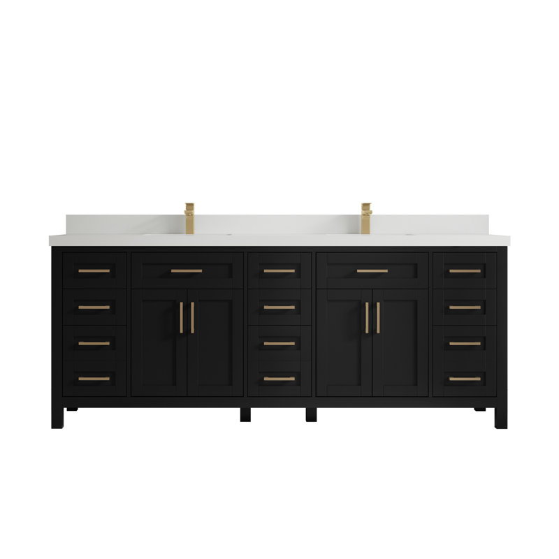 Ensemble de meuble-lavabo double 84 po 84 po, Blanc, Noir