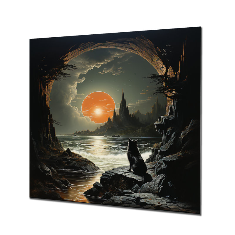 Loup hurlant à la lune I - art mural en métal Fashion, H 16 po x l 16 po x P 1 po