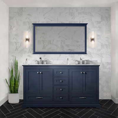 Meuble-lavabo double 60 po de largeur x 22 po de profondeur, comptoir en marbre de Carrare