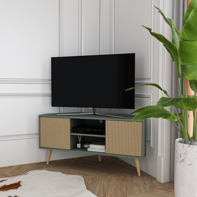 Ibarra Corner TV Stand for TVs up to 55", Rattan Pattern/Green