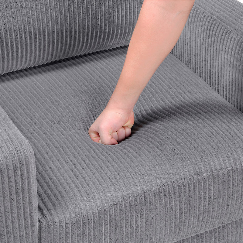 Chaise en velours côtelé gris de style moderne avec coussins confortables, Gris