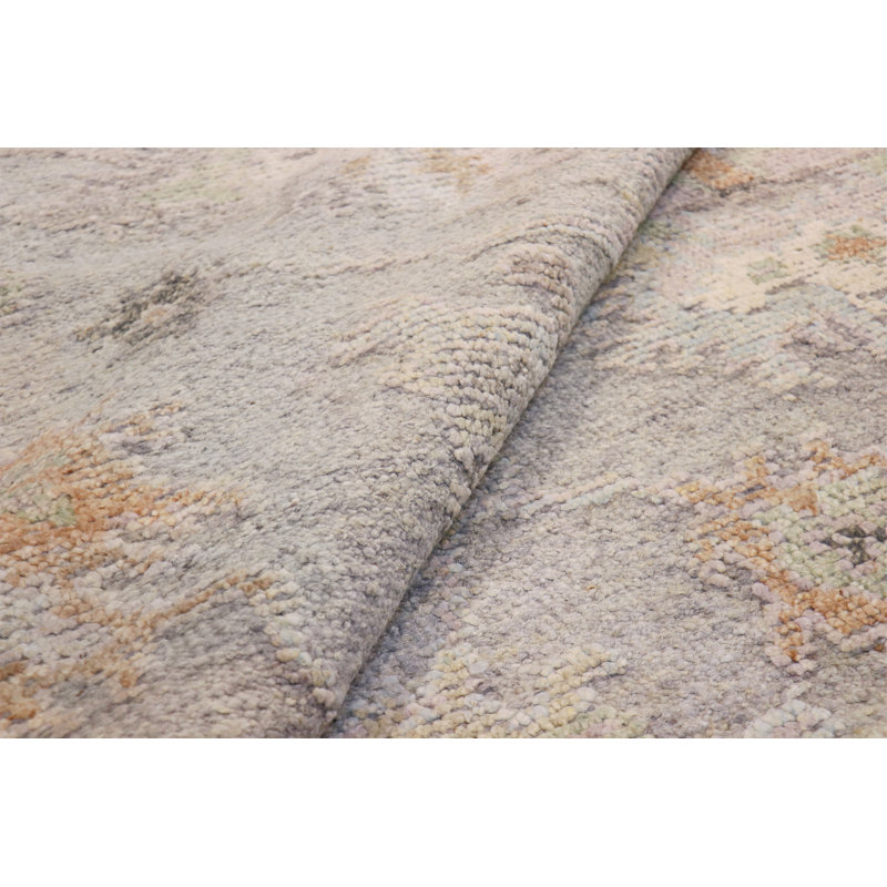 Oushak Hand-Knotted Silver Wool Area Rug, Rectangle 9' x 12', Silver