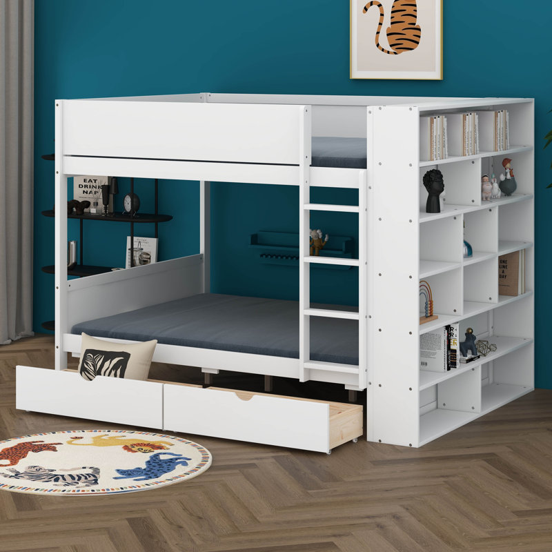 Lit superposé double avec 2 tiroirs Louis, Simple sur simple, Blanc