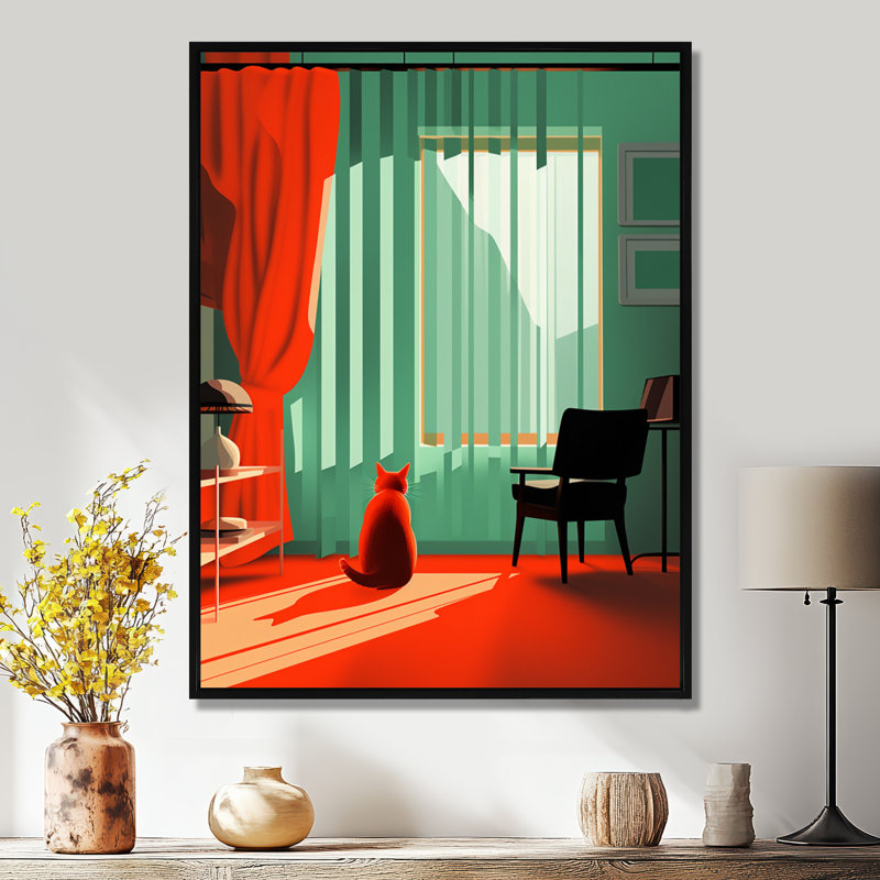Chat seul dans l'après-midi - Chat, art mural, Toile avec cadre noir, H 32 po x l 24 po x P 1 po