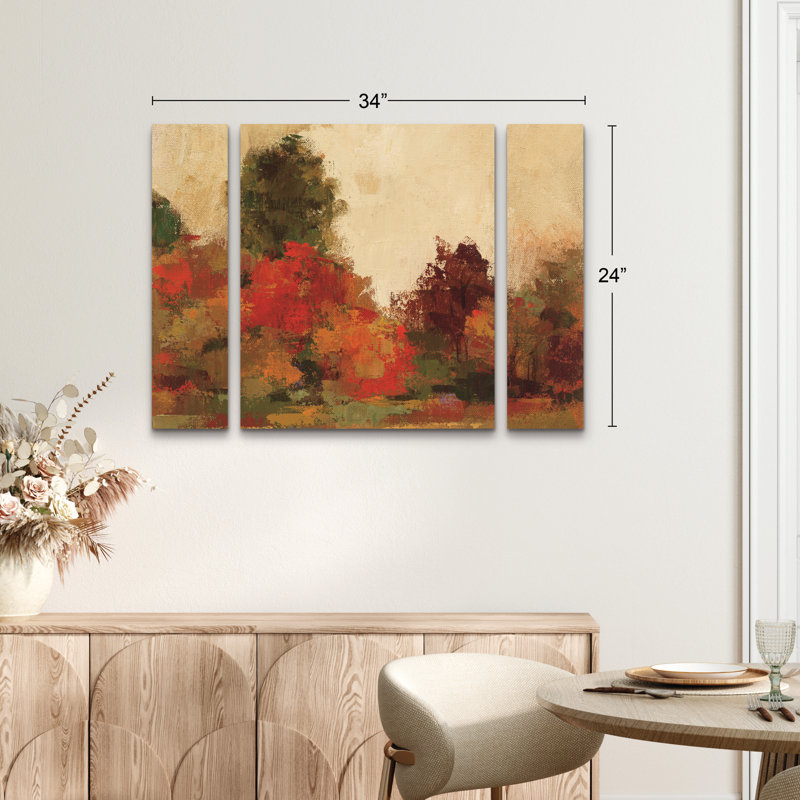 Ensemble de 3 panneaux - Silvia Vassileva «Fall Forest Iii», art mural sur toile pour le salon, la chambre à coucher ou le bureau 