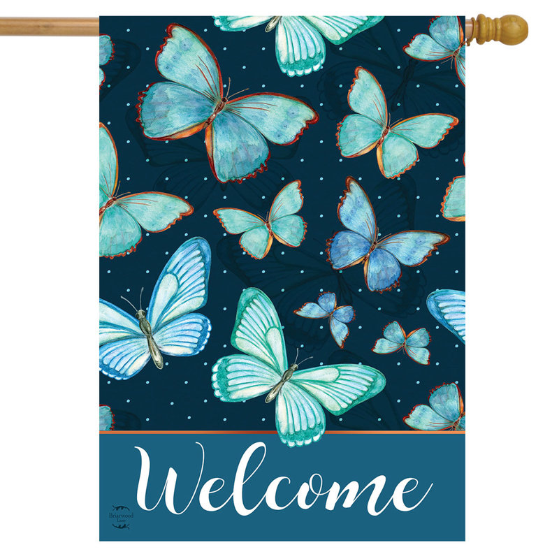 Drapeau de la maison des papillons bleus, Printemps bleu marine/turquoise