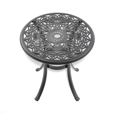 26.77-Inch Cast Aluminum Patio Dining Table With Black Frame And Umbrella Hole