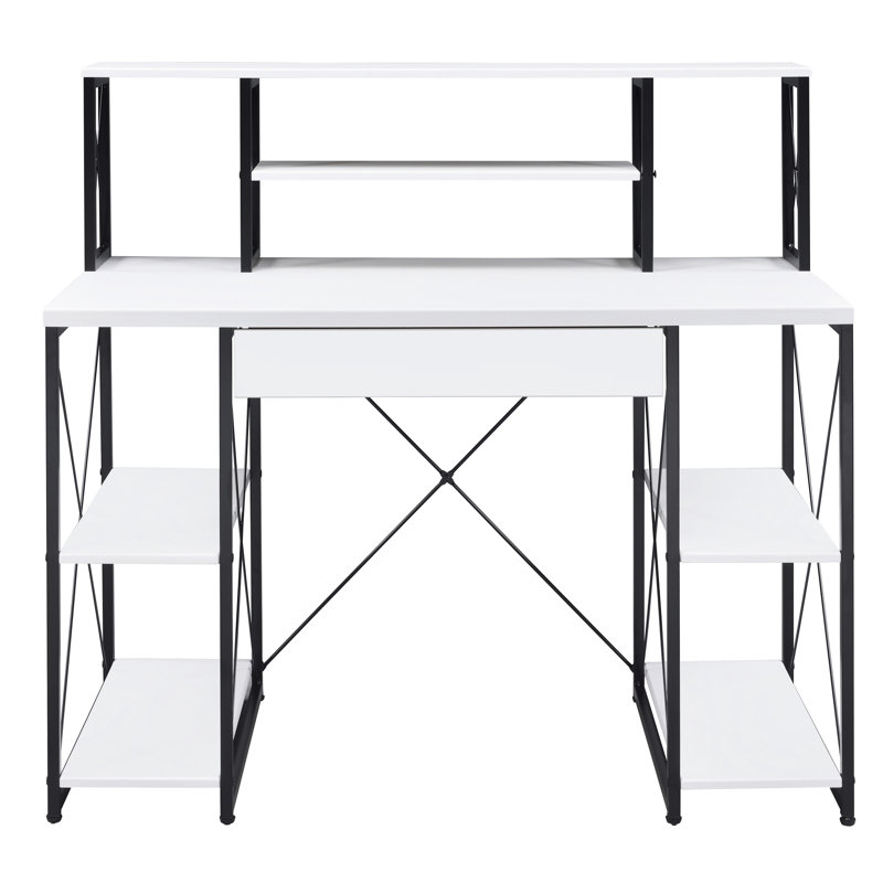 Bureau blanc et noir avec tiroir élégant de style tablette, Blanc