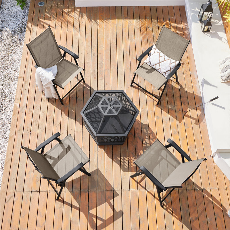 Folding Patio Dining Armchair, 4, Brown