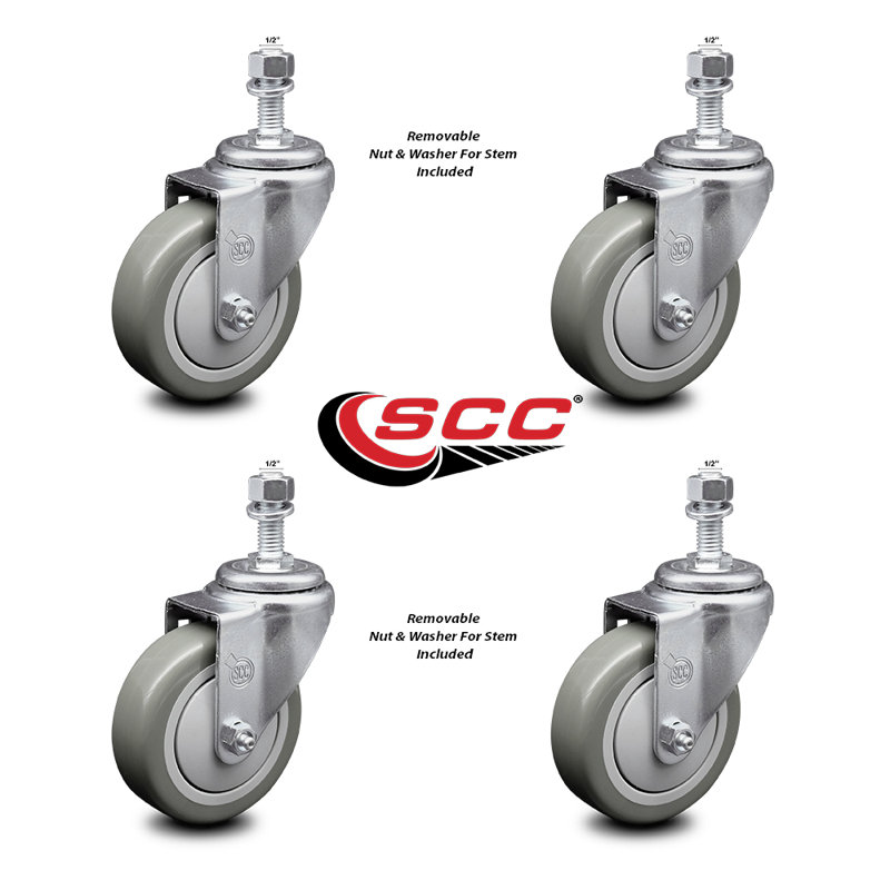 4 Inch_Polyurethane Wheel Swivel ½ Inch Threaded Stem Caster Set SCC, Gray