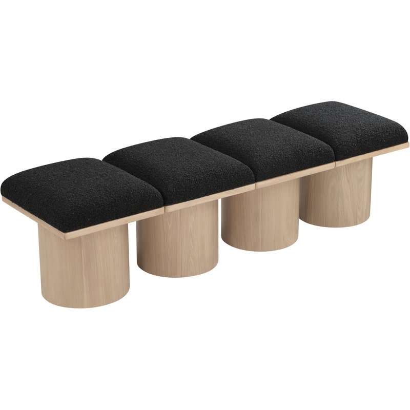 Banc rembourré Horatia, Naturel, Tissu bouclé noir, H 17,5 po x l 72 po x P 15,5 po