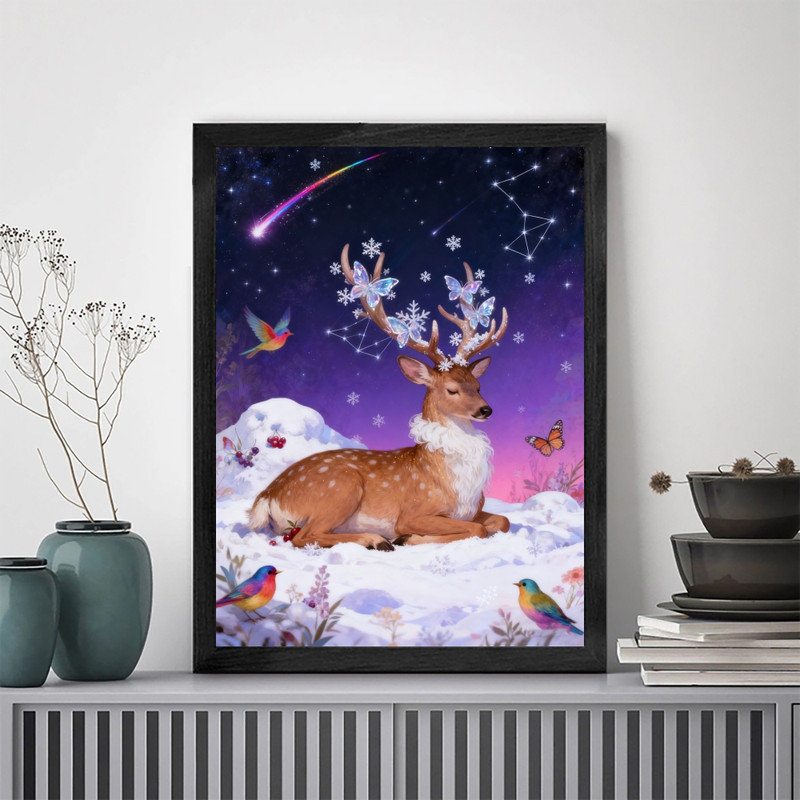 Cadre noir avec encadrement noir, impression d'art encadré enchanteur festif, H 17 po x l 13 po