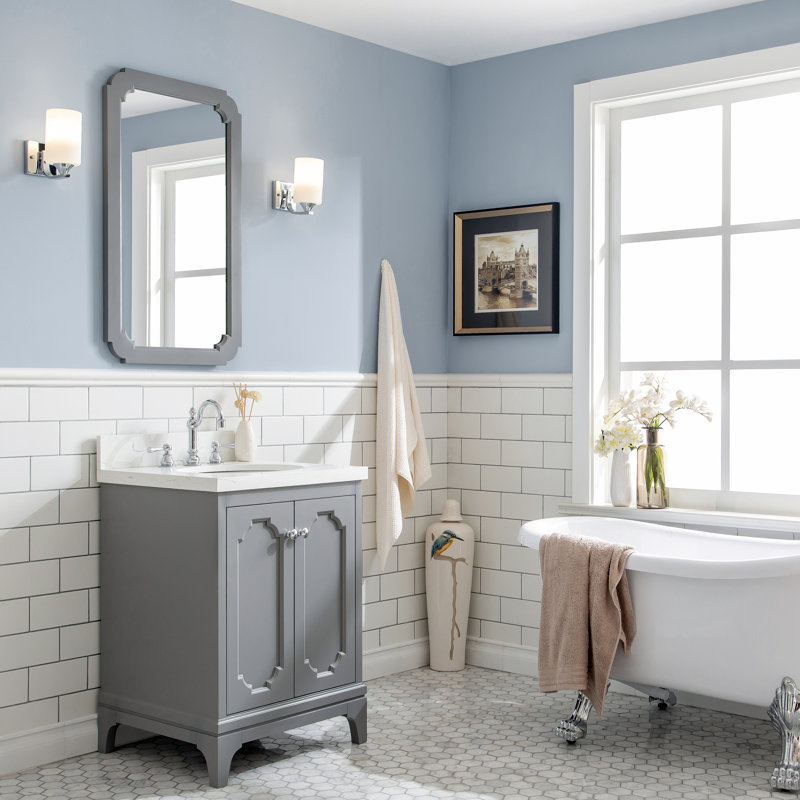 Grand meuble-lavabo de comptoir en marbre d'ingénierie avec robinet Carrara, Gris cachemire, Crochet