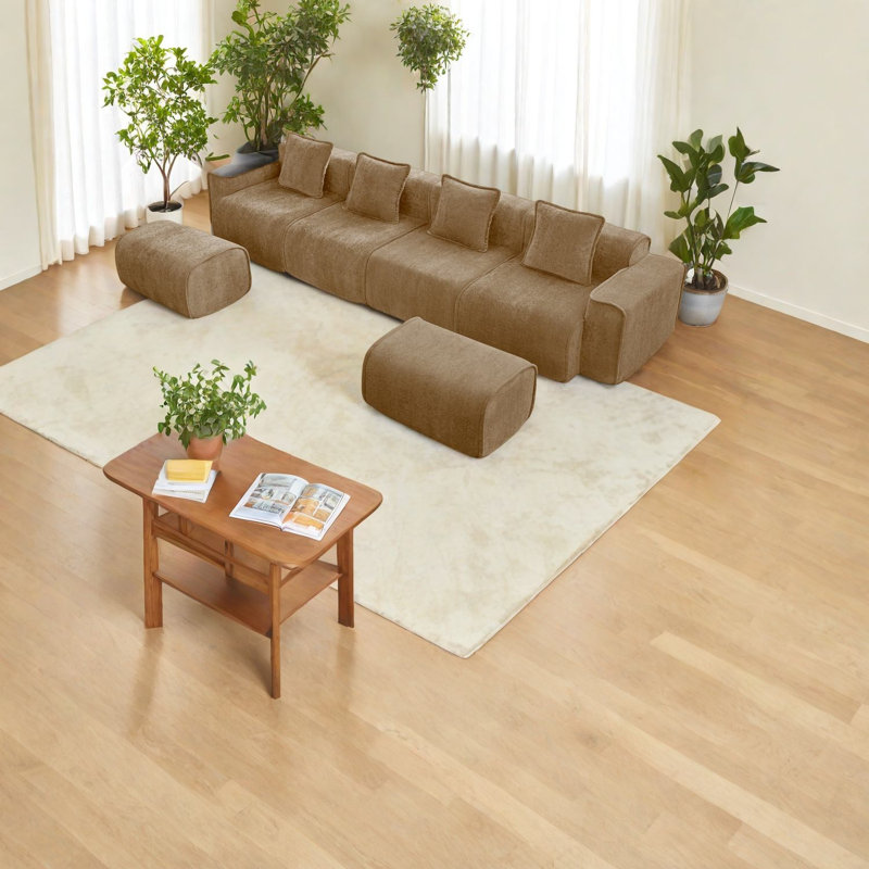 Canapé rembourré, canapé moelleux, canapé modulaire à 3 places modulaire, canapé avec coussins décoratifs et deux repose-pieds mobiles