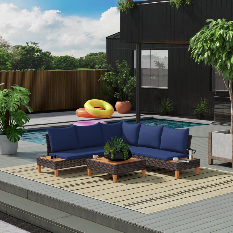 Acacia 5 - Person Patio Conversation Set, Navy Blue