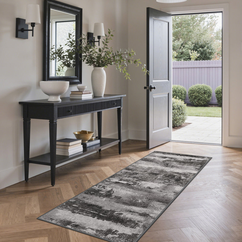 Tapis noir Pavelina, Noir, Tapis de couloir 60 po x 24 po
