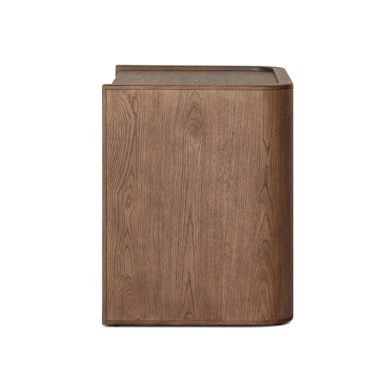 KIRAN Nightstand, Dark Green Lacquered Linen/Amber Oak Veneer