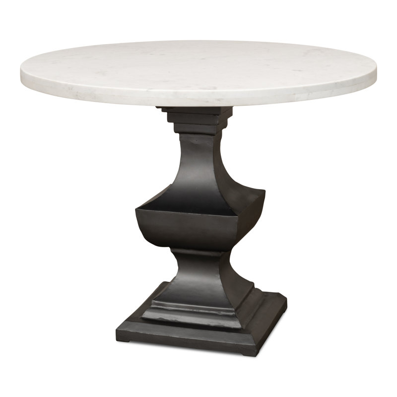 Haviland 40" Transitional Black Marble Round Dining Table