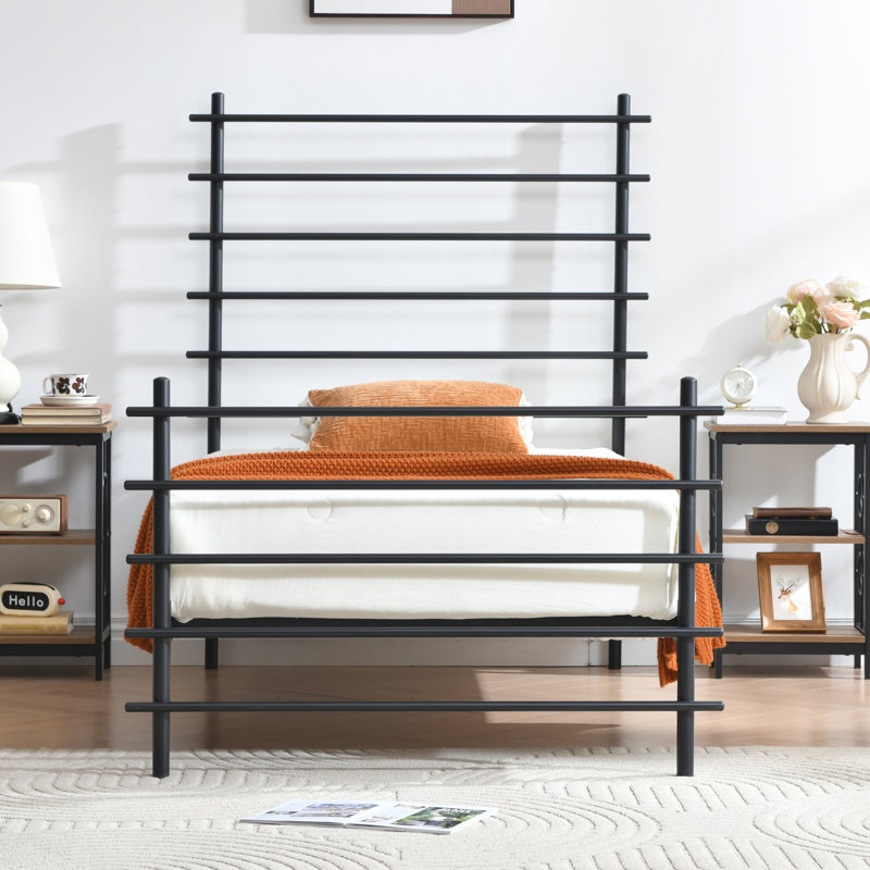 Modern Metal Platform Bed Frame with Colorful Horizontal Bars - Multiple Colors Available, No Box Spring Needed, Sturdy Steel Construction, Easy Assembly