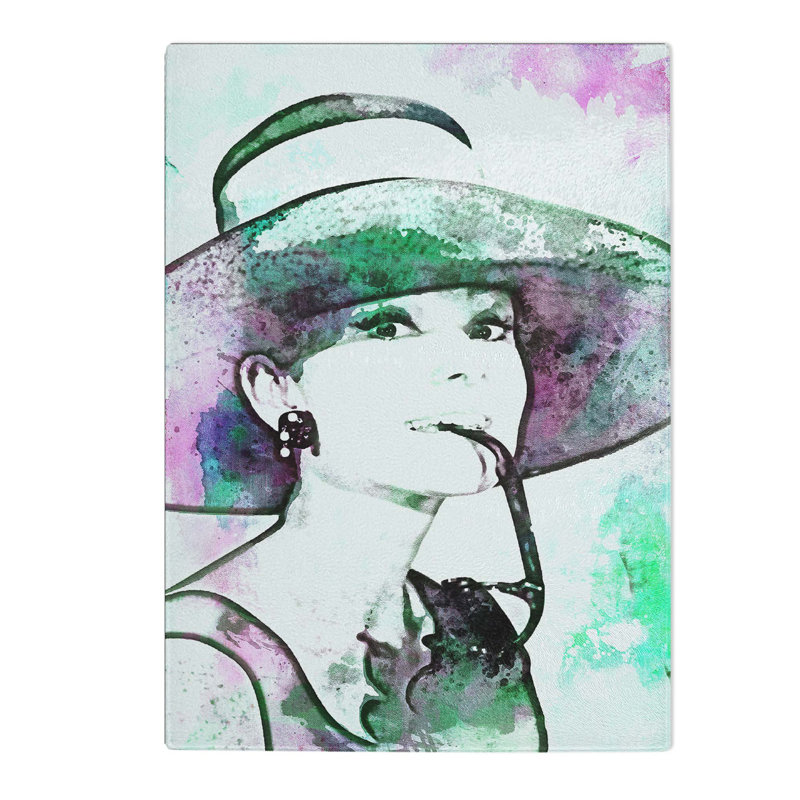 Glass Miss Audrey Hepburn in Abstract Chopping Board, 39 cm W x 28.5 cm L