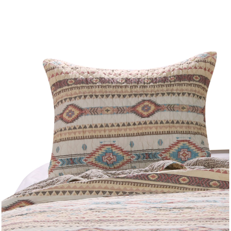 Phoenix Cotton Blend Sham Set, King, Red/Beige
