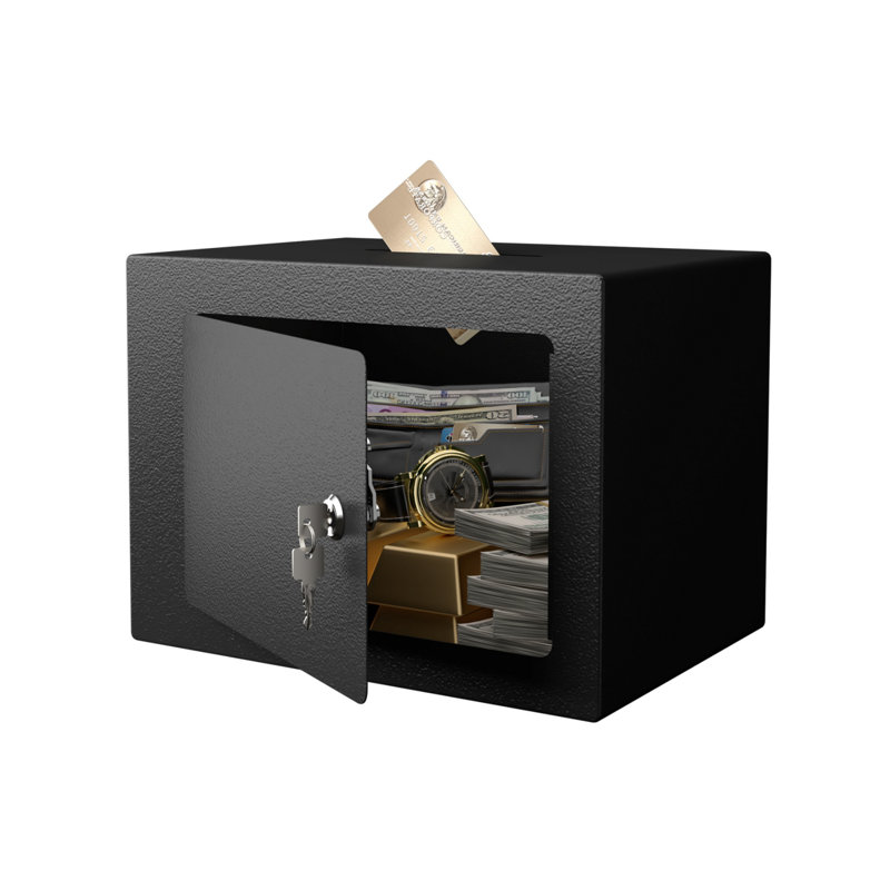 Coffre-fort de sécurité à clé, coffre-fort compact de 0,23 pied cube, idéal pour un usage domestique, pour ranger de l'argent et des documents, noir