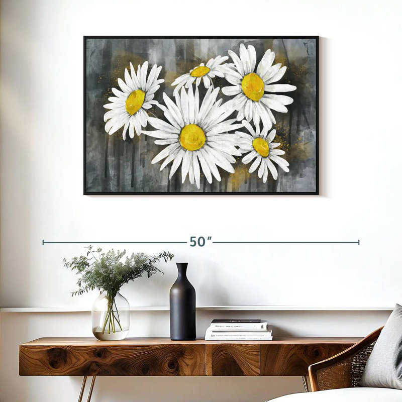 Bouquet de marguerites, Cadre flottant noir, 37 po x 25 po