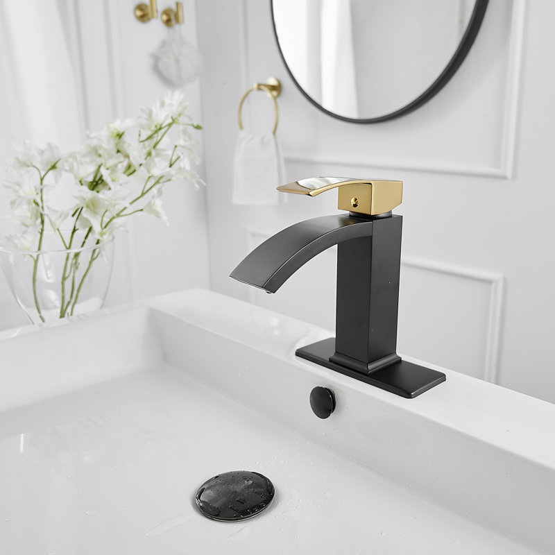 Robinet de lavabo de salle de bain monotrou à faible arche Waterfall, Or noir