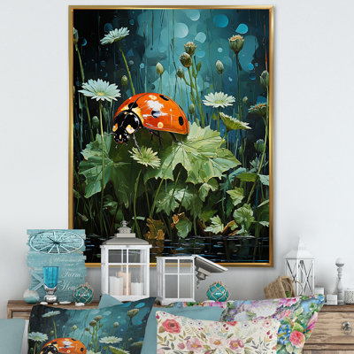Coccinelle fleurissant jardin émeraude sur toile