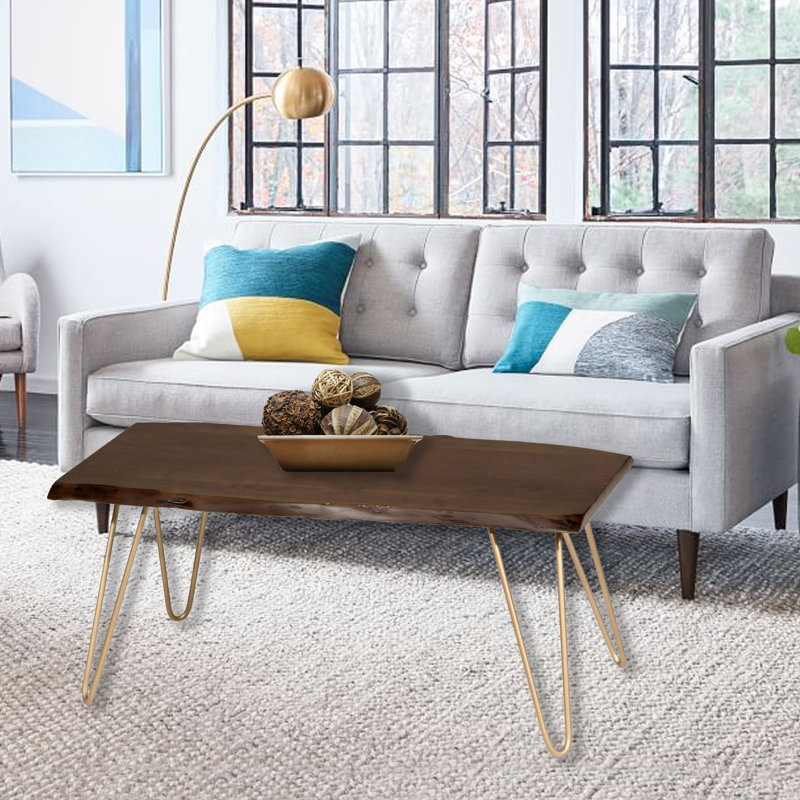 Four Leg Coffee Table, Elm/Gold