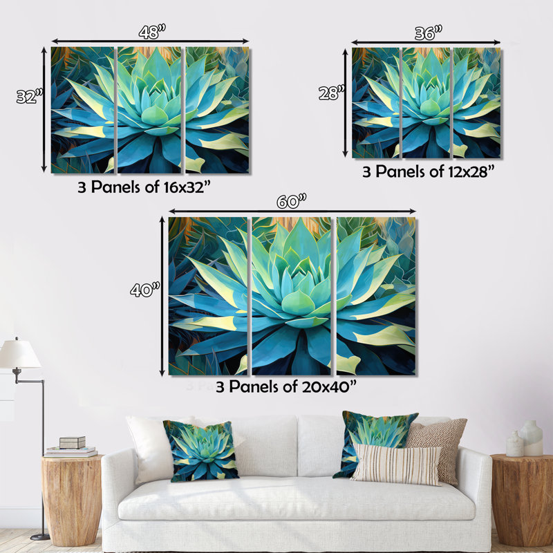 «Green Succulents Majestic Agave II - Succulent», art mural, H 24 po x l 32 po x P 1 po, Brown Floater Framed