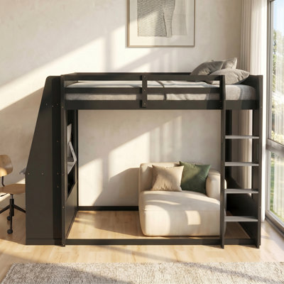 Queen Size Wooden Gaming Bunk Bed With Gamer-Inspired Design,Built-In Gaming Station With Cable Management,USB Port & LED Strip Lighting,Features a Overhead Shelves,Easy To Assembly