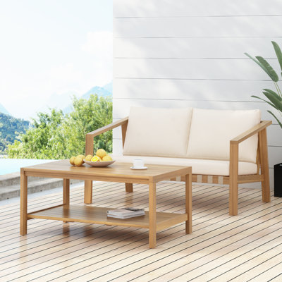 Ensemble de causeuse et table basse d'extérieur en bois d'acacia Ridgewood