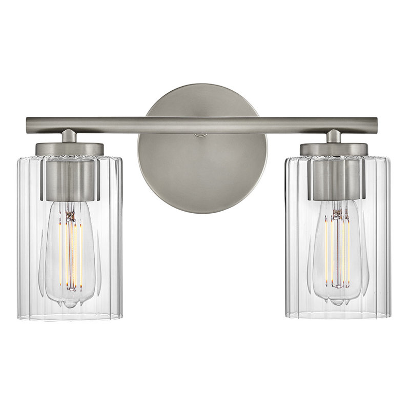 2-Light Bath Vanity Fixture with Clear Ribbed Glass, Brushed Nickel