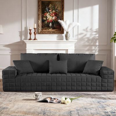 91.7" Compression 3-Seater Cloud Sofa with Memory Foam & Pocket Spring Support, Chenille Boneless Couch with 2 Back Cushions & 3 Throw Pillows, No Assembly Required, Grey