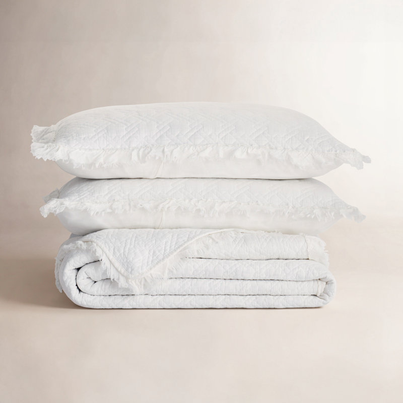 Ensemble de courtepointe en coton standard Marcine, Courtepointe très grand + 2 taies décoratives, Blanc