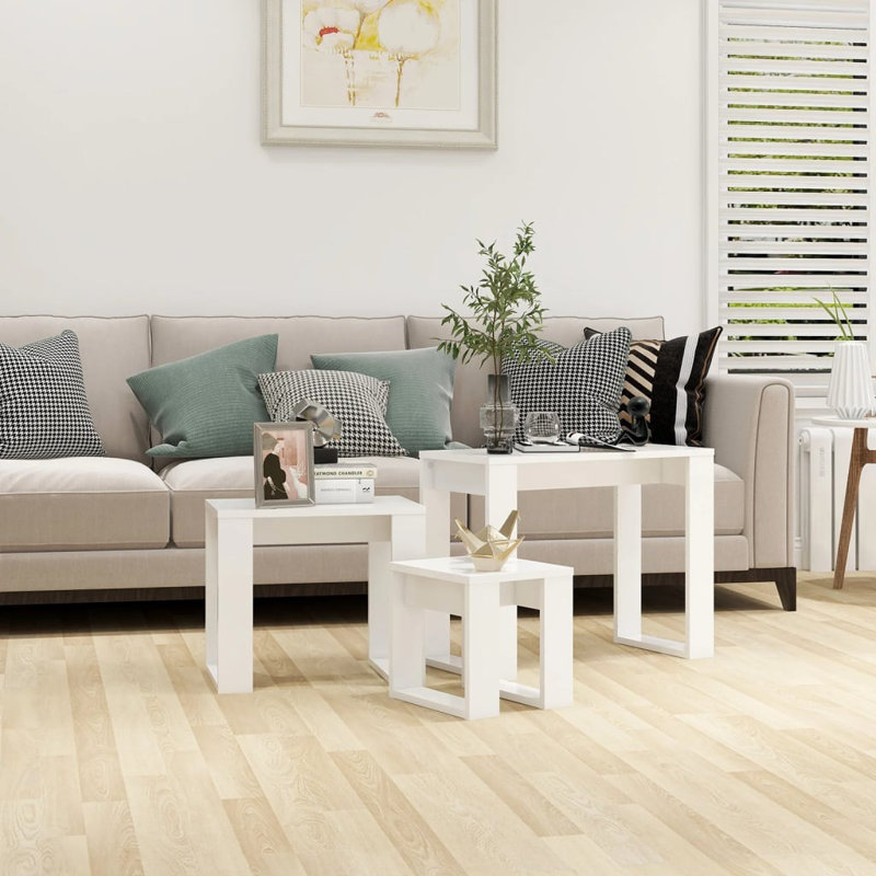 Gobao Nesting Tables 3 pcs Engineered Wood, White, White