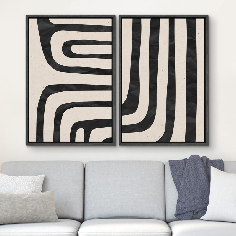 Motif géométrique de style Mid-Century abstrait, art moderne, décoration murale, Boho Zen nordique, 2 pièces, Noir