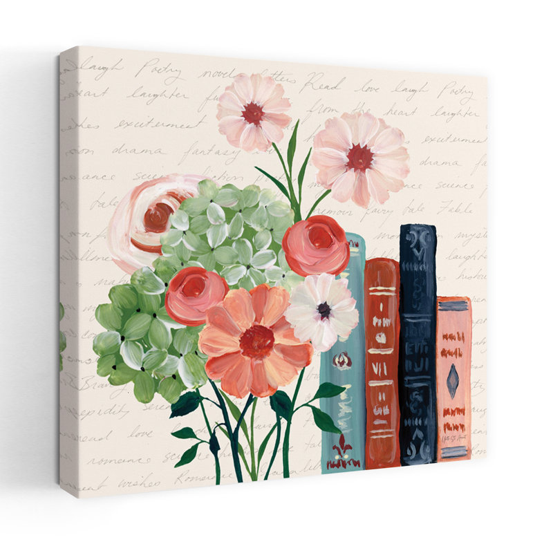 Art contemporain, livres et fleurs I avec fleurs noires, H 48 po x l 48 po